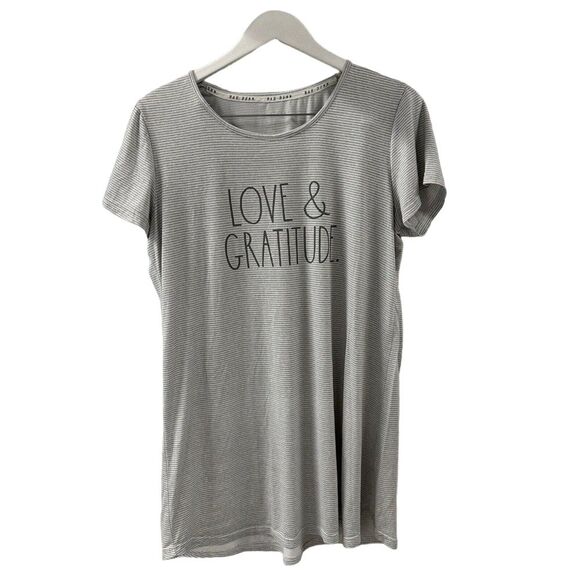 Rae Dunn Tops - Rae Dunn Love & Gratitude Sleep Shirt Womens L Gray Ivory Stripe Casual